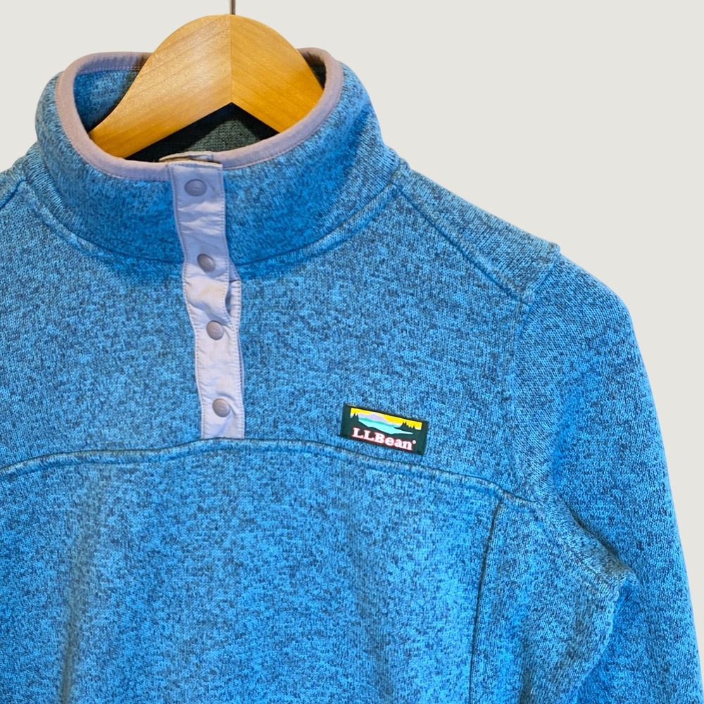 LL Bean Sweater Fleece Pullover Womens S Blue Excellent Snap Mock Neck 292726